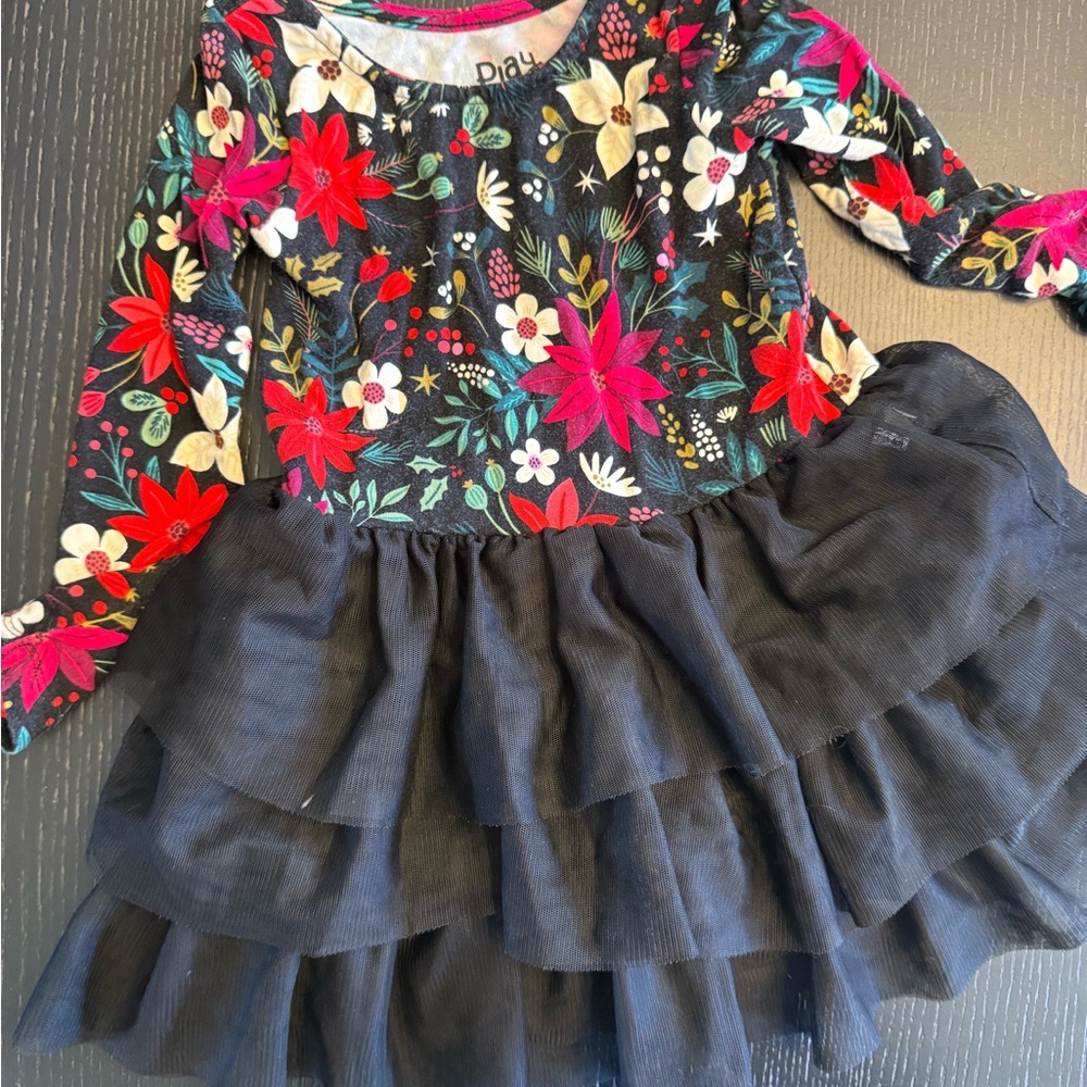 Little Sleepies Floral Dress with Black tutu and black diaper cover